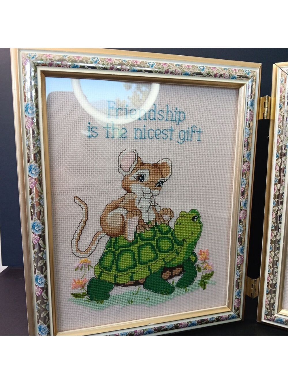 Needlepoint Finished In Frame Desk Decor Gorgeous! Turtle Rabbit Mouse Canada - Picture 5 of 16